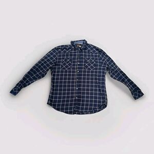 Duke's Bark Flannel Shirt Men's Large Blue Pearl Snap Plaid Outdoor Grunge Chore